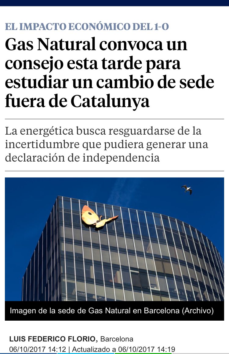 Gas Natural para discutir el cambio de domicilio social fuera de Cataluña en la junta de hoy. (La Vanguardia)