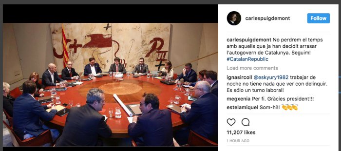 Puigdemont Posts Defiant Instagram Message: Onwards!    