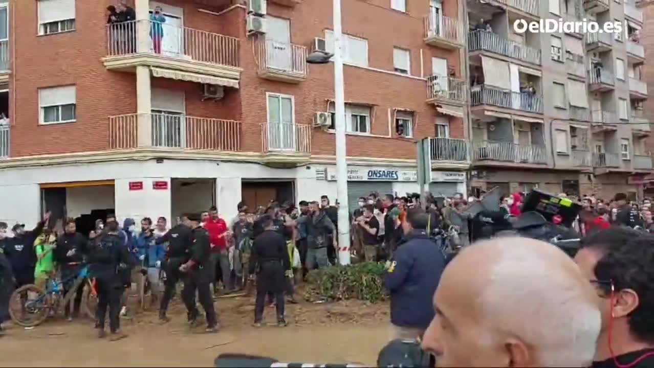 Spain's king getting pelted by mud from angry protesters  in a suburb of Valencia, badly hit by last week's devastating floods