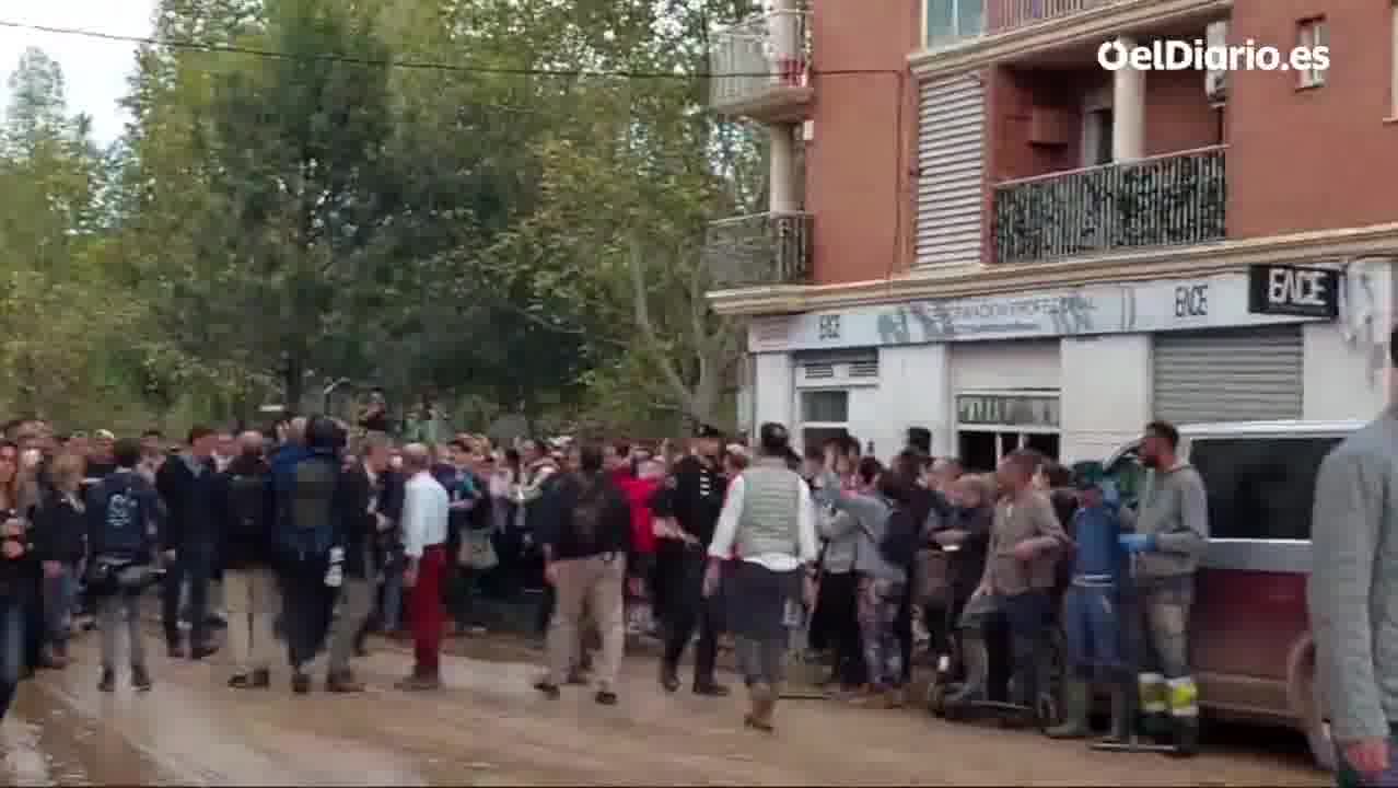 Spain's king getting pelted by mud from angry protesters  in a suburb of Valencia, badly hit by last week's devastating floods