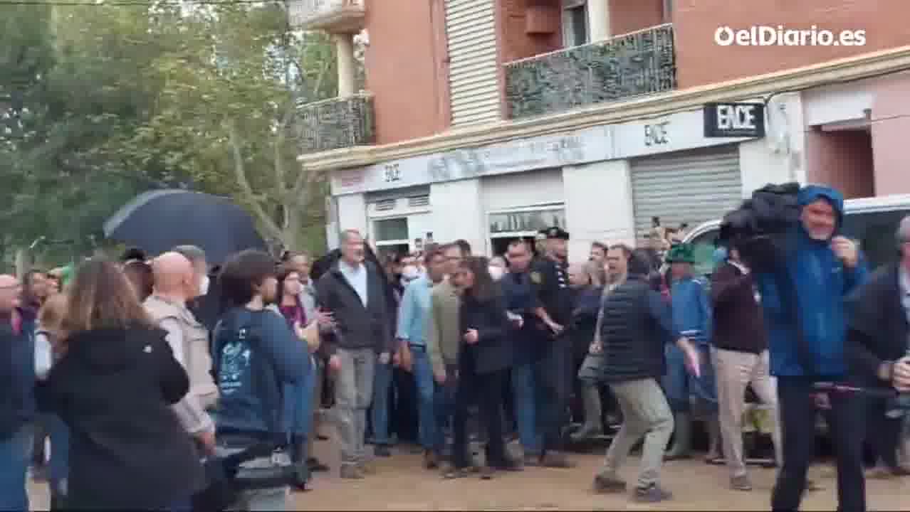 Spain's king getting pelted by mud from angry protesters  in a suburb of Valencia, badly hit by last week's devastating floods